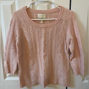 Cynthia Rowley Pink Cable knit 3/4 Sleeve Cashmere Sweater